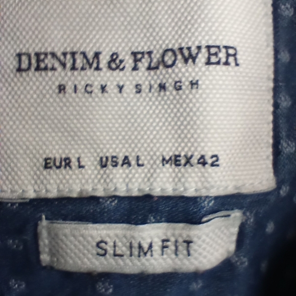 Denim and Flowers Mens Size Large Button Front Polka Dot Denim Shirt Long Sleeve - Picture 8 of 9